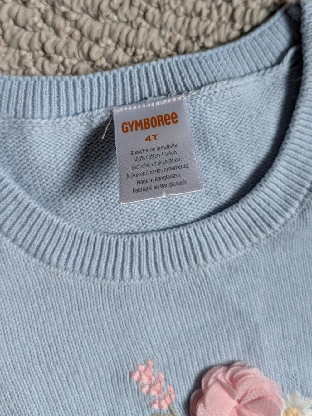 Gymboree Little Girls Light Blue Floral Embroidered Knit Top
